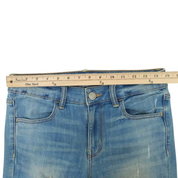 American Eagle Super Stretch Jegging Womens 8L Whiskered Distressed Ripped Denim - Picture 3 of 15